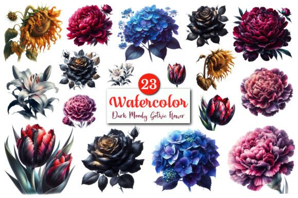 Download Dark Moody Gothic Flower Clipart Bundle. - Dark moody gothic flower clipart Collection