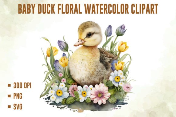 Download Baby Duck Floral Watercolor Clipart - Premium Resources
